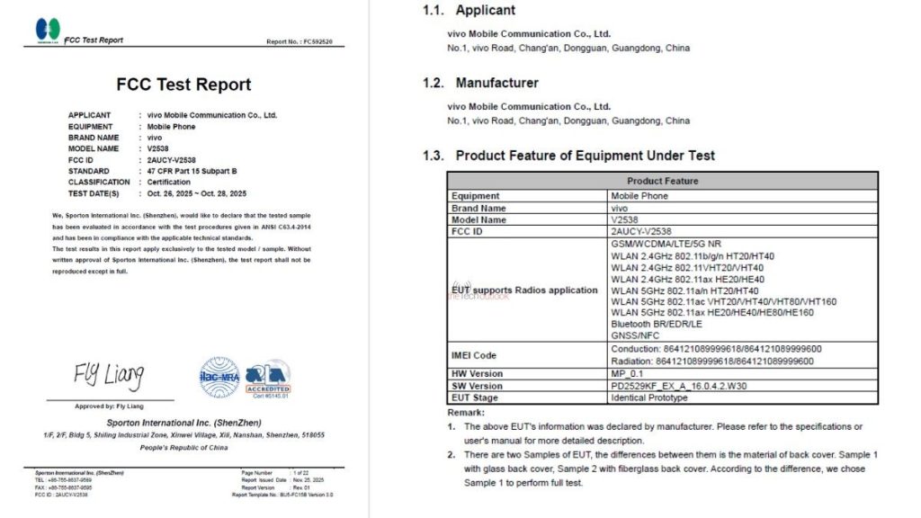 vivo v70 fcc certificate